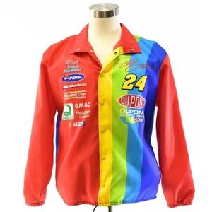 90s Vintage Jeff Gordon Dupont Rainbow NASCAR Jacket Mens L Racing Windbreaker